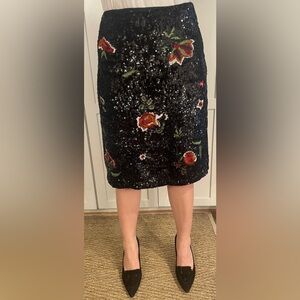 Anthropologie “Maeve” Floral Sequin Black Skirt-Size 4